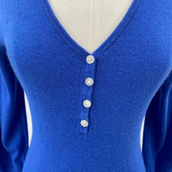 Lauren Ralph Lauren Sweater Top Silk Cashmere Button Up V Neck Blue Womens XS - Picture 3 of 8